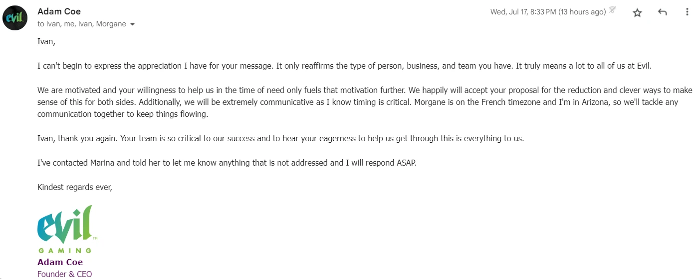 Client message: EC Customer Success